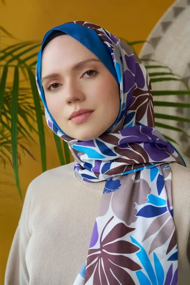 Seremoni Koleksiyonu Blossom Desen Şal - İndigo - MADAME POLO