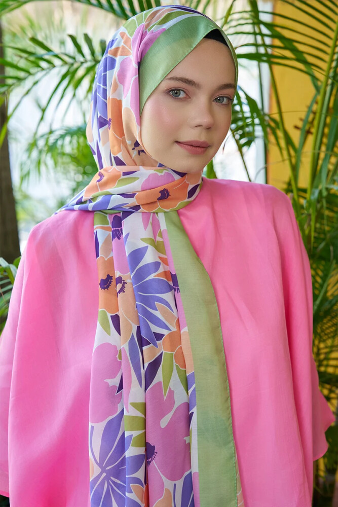 Seremoni Koleksiyonu Blossom Desen Şal - Yeşil - MADAME POLO