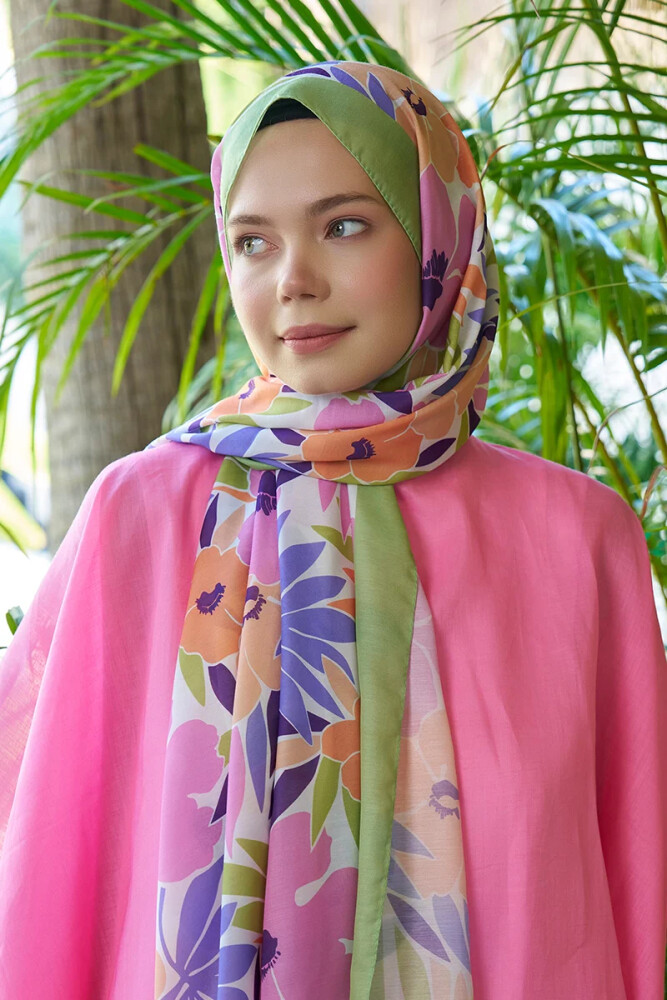 Seremoni Koleksiyonu Blossom Desen Şal - Yeşil - MADAME POLO