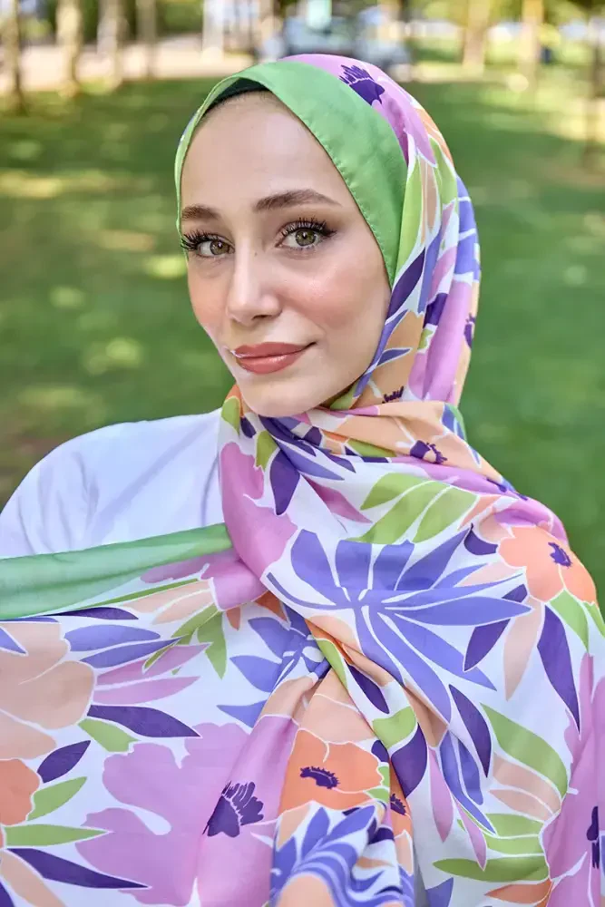 Seremoni Koleksiyonu Blossom Desen Şal - Yeşil - MADAME POLO