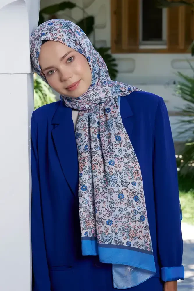 Seremoni Koleksiyonu Daisy Desen Şal - İndigo - 2