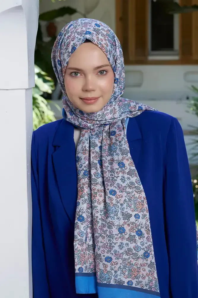 Seremoni Koleksiyonu Daisy Desen Şal - İndigo - 4