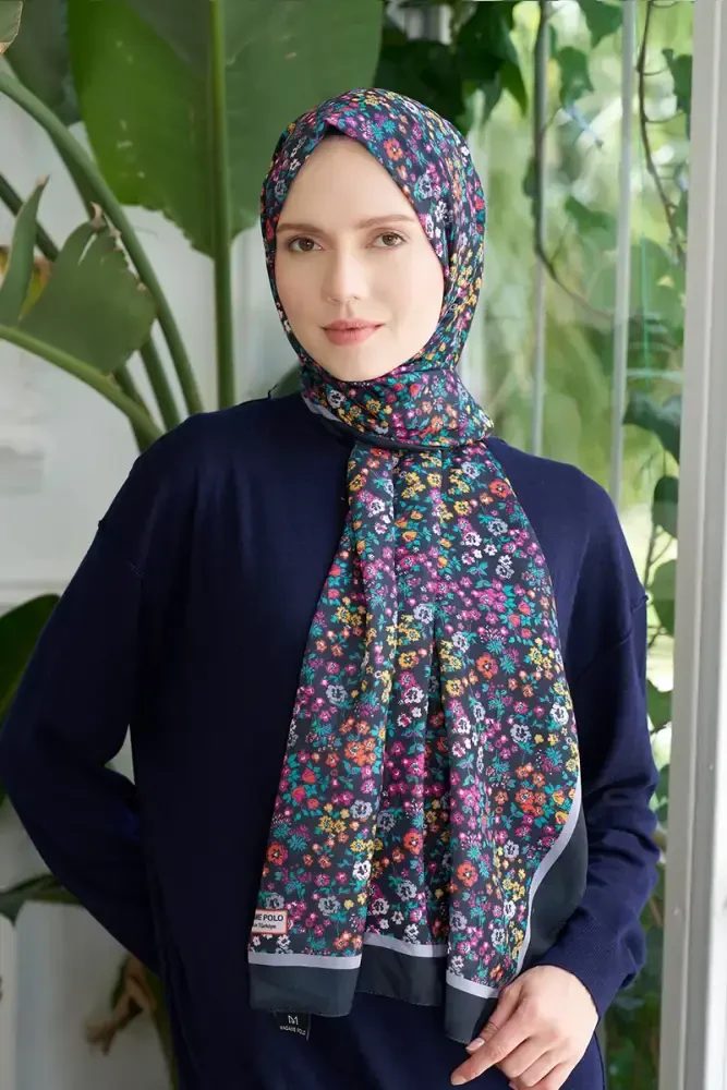 Seremoni Koleksiyonu Daisy Desen Şal - Siyah/Renkli - 1