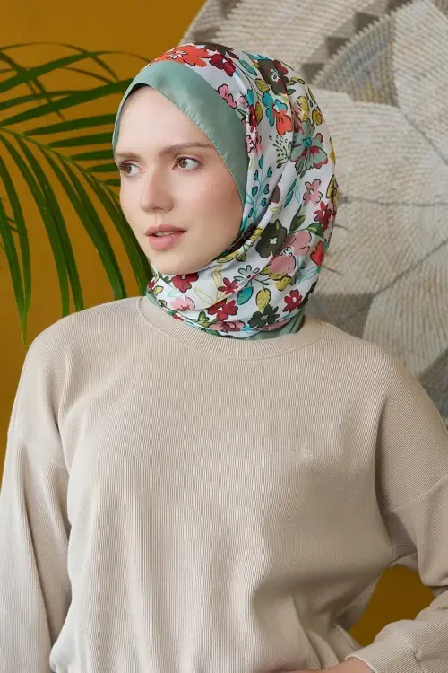 Seremoni Koleksiyonu Flora Desen Şal - Çağla 