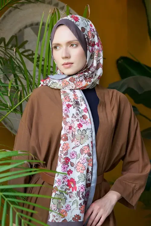 Seremoni Koleksiyonu Flora Desen Şal - Kahverengi 