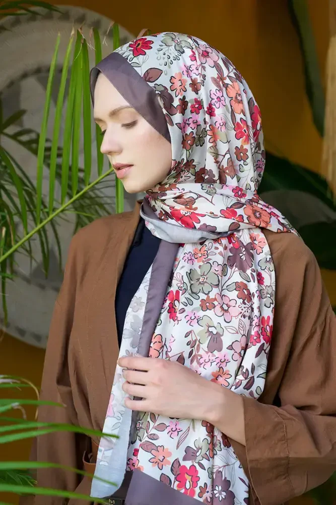 Seremoni Koleksiyonu Flora Desen Şal - Kahverengi - MADAME POLO