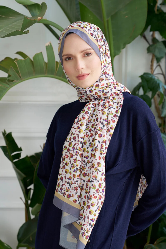 Seremoni Koleksiyonu Fresia Desen Şal - Füme - MADAME POLO