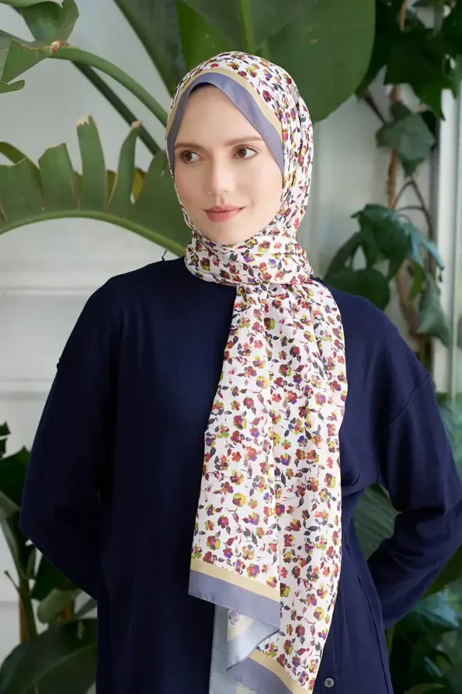 Seremoni Koleksiyonu Fresia Desen Şal - Füme - MADAME POLO