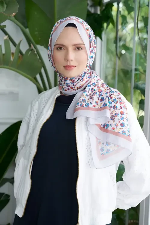 Seremoni Koleksiyonu Fresia Desen Şal - Gümüş 