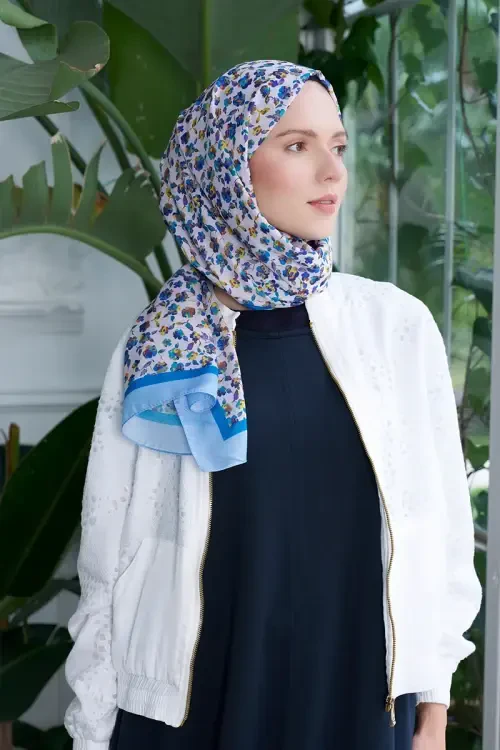 Seremoni Koleksiyonu Fresia Desen Şal - Mavi 