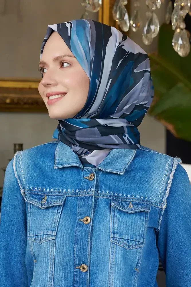 Seremoni Koleksiyonu Pure Desen Şal - Petrol - MADAME POLO