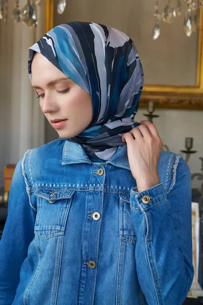 Seremoni Koleksiyonu Pure Desen Şal - Petrol - MADAME POLO