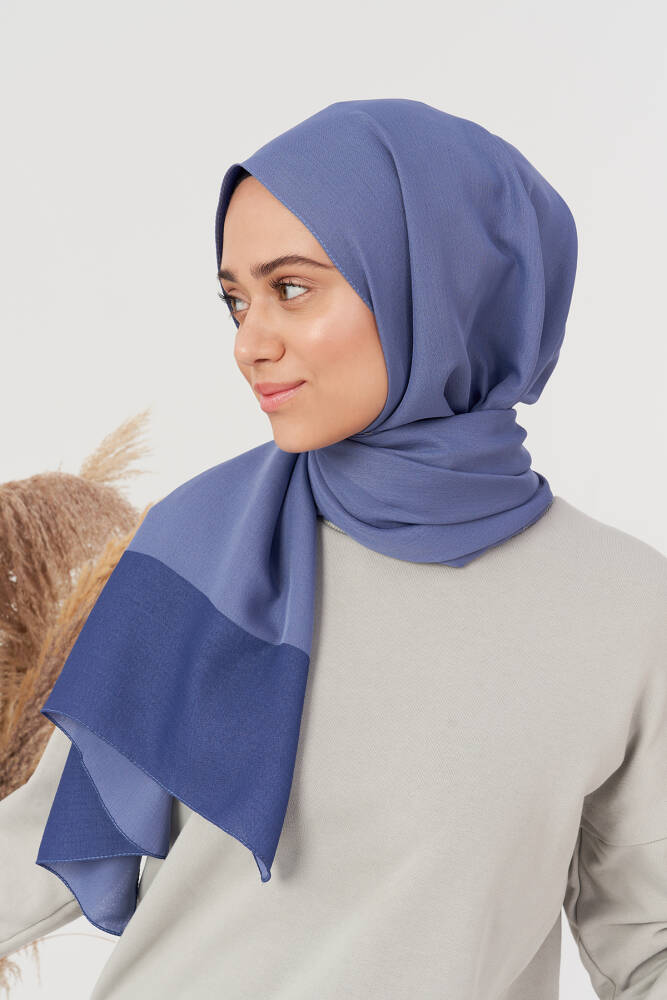 Silky Jacquard Hijab Bordure Pattern - Denim Blue - 2