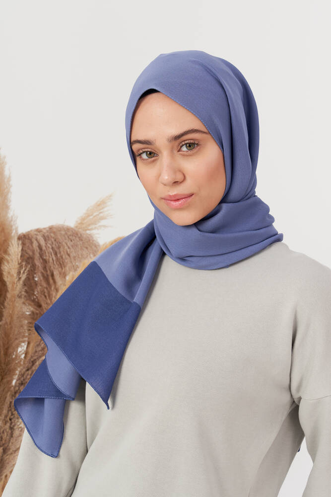 Silky Jacquard Hijab Bordure Pattern - Denim Blue - 1