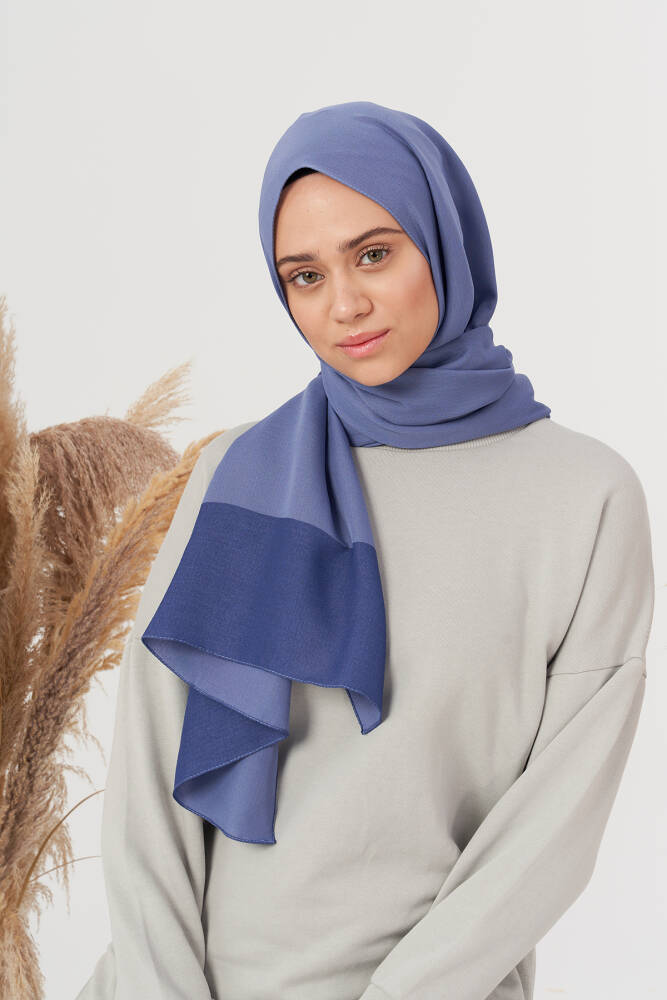 Silky Jacquard Hijab Bordure Pattern - Denim Blue - 3