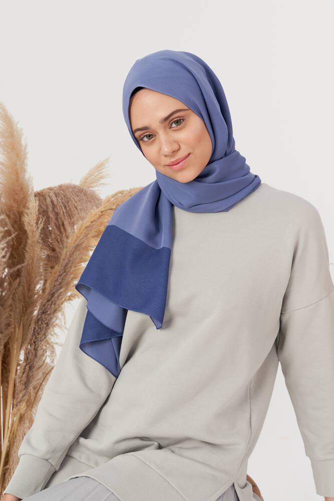 Silky Jacquard Hijab Bordure Pattern - Denim Blue - 4