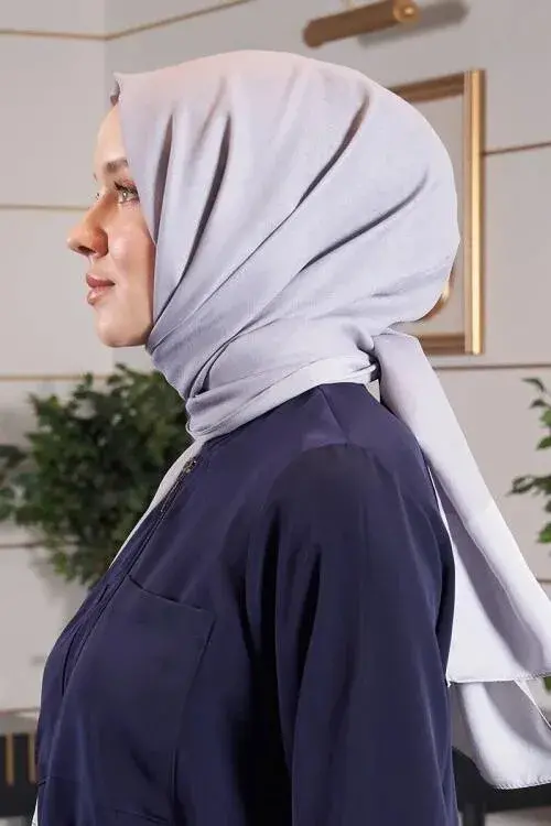 Silky Jacquard Hijab Bordure Pattern - Gray - 4
