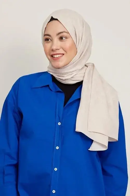 Silky Jacquard Hijab Monogram Pattern - Beige - 2