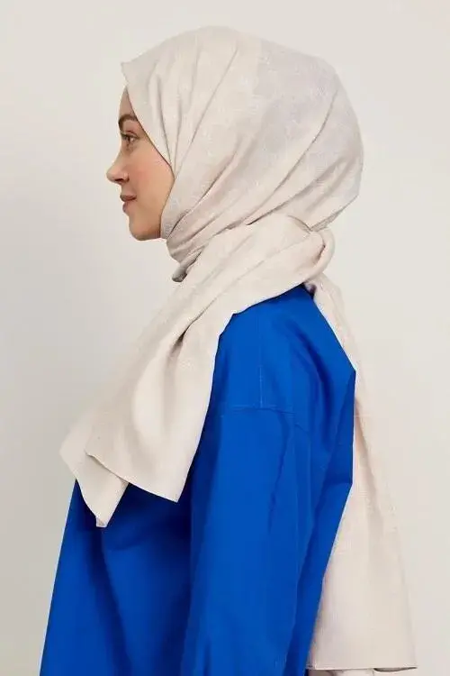 Silky Jacquard Hijab Monogram Pattern - Beige - 1