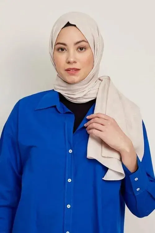 Silky Jacquard Hijab Monogram Pattern - Beige - 3