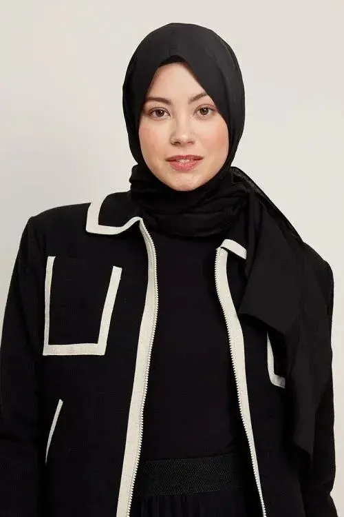 Silky Jacquard Hijab Monogram Pattern - Black - 2