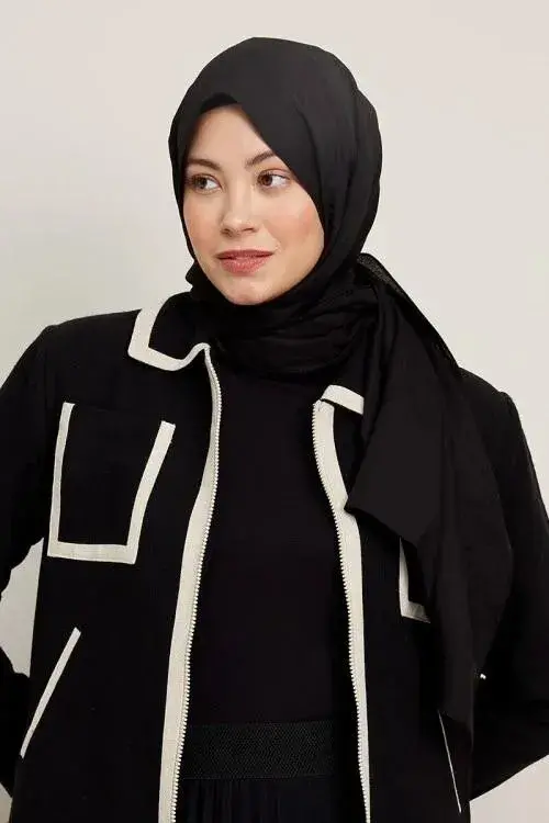 Silky Jacquard Hijab Monogram Pattern - Black - 1