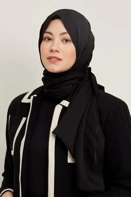 Silky Jacquard Hijab Monogram Pattern - Black - 3
