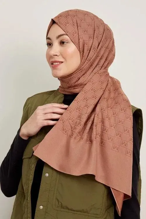 Silky Jacquard Hijab Monogram Pattern - Chocolate - 3