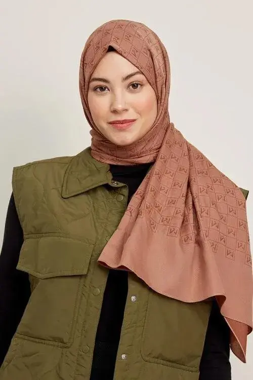 Silky Jacquard Hijab Monogram Pattern - Chocolate - 2