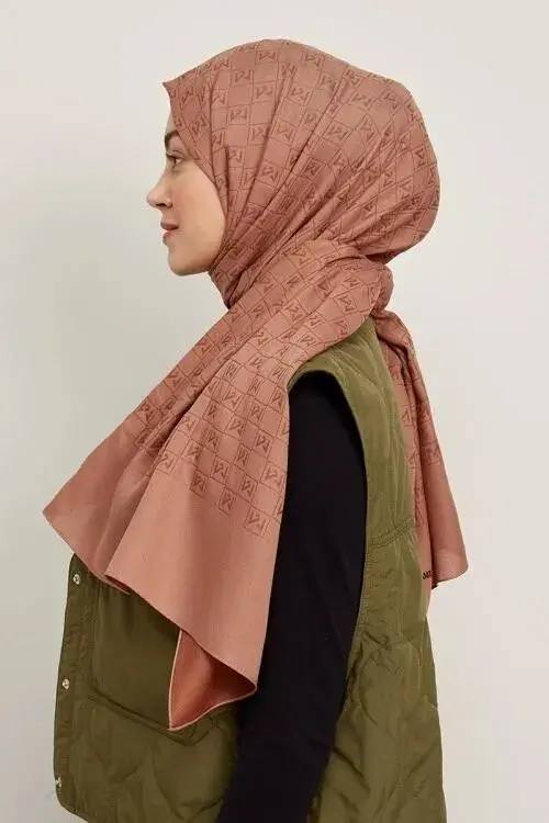 Silky Jacquard Hijab Monogram Pattern - Chocolate - 4