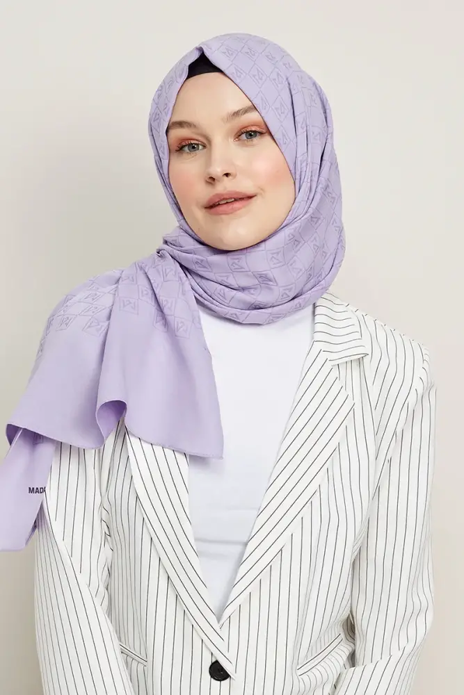 Silky Jacquard Hijab Monogram Pattern - Lilac - 1