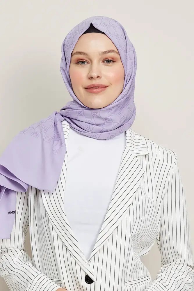 Silky Jacquard Hijab Monogram Pattern - Lilac - 2