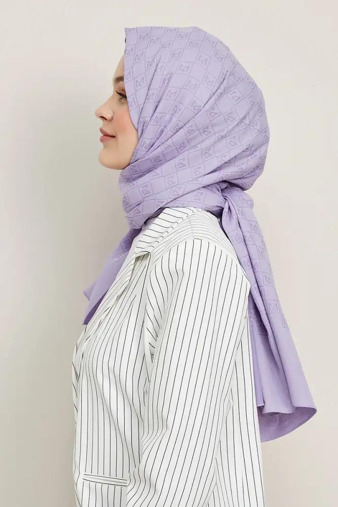 Silky Jacquard Hijab Monogram Pattern - Lilac - 3