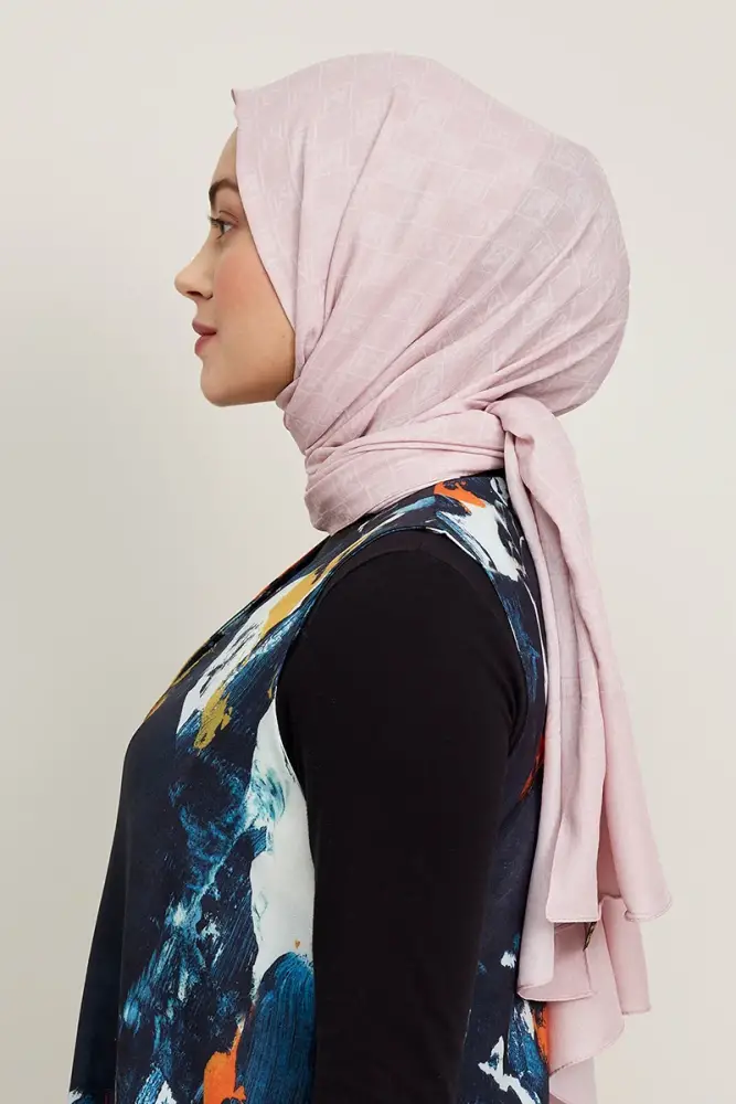 Silky Jacquard Hijab Monogram Pattern - Rose - 3