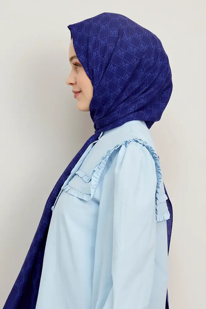 Silky Jacquard Hijab Monogram Pattern - Sax - 3