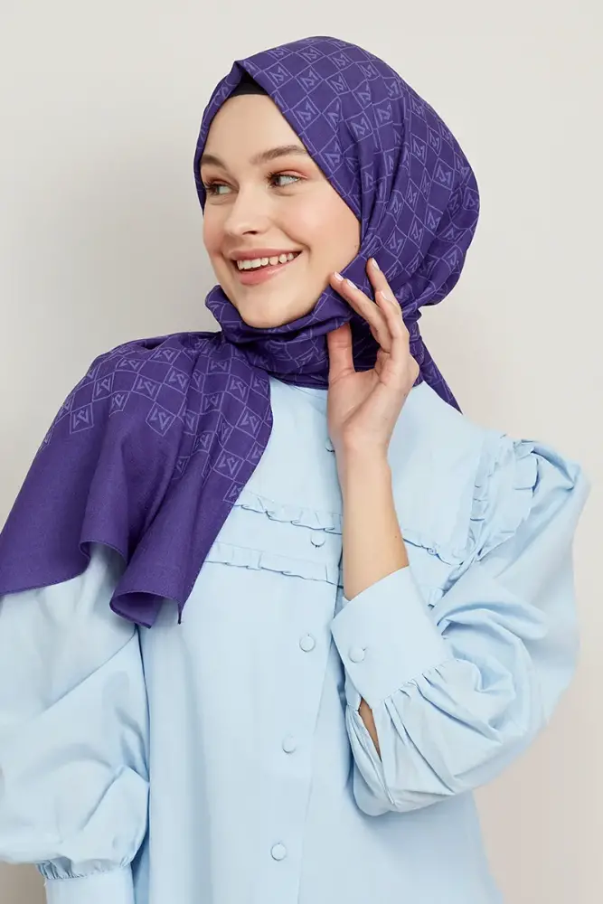 Silky Jacquard Hijab Monogram Pattern - Very Peri - 1
