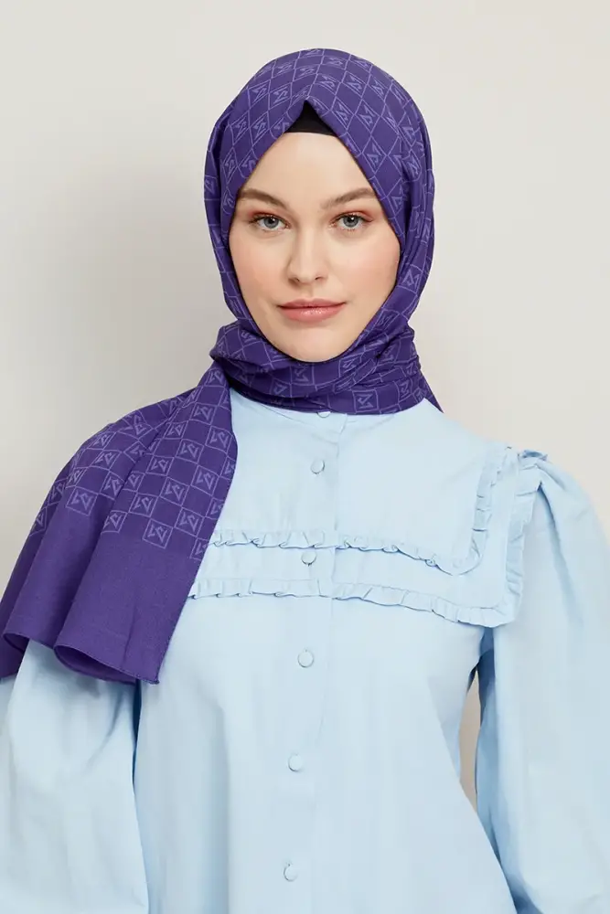 Silky Jacquard Hijab Monogram Pattern - Very Peri - 2