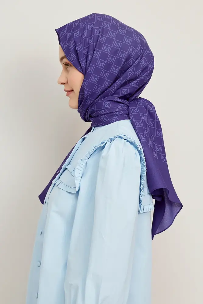 Silky Jacquard Hijab Monogram Pattern - Very Peri - 3