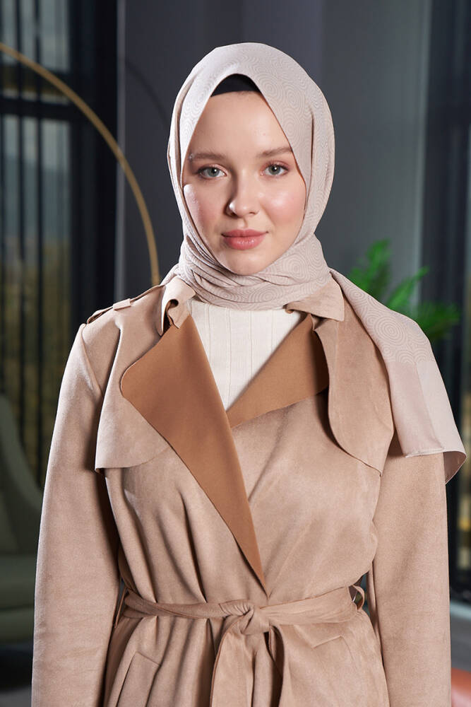 Silky Jacquard Hijab Olips Pattern - Beige - 3