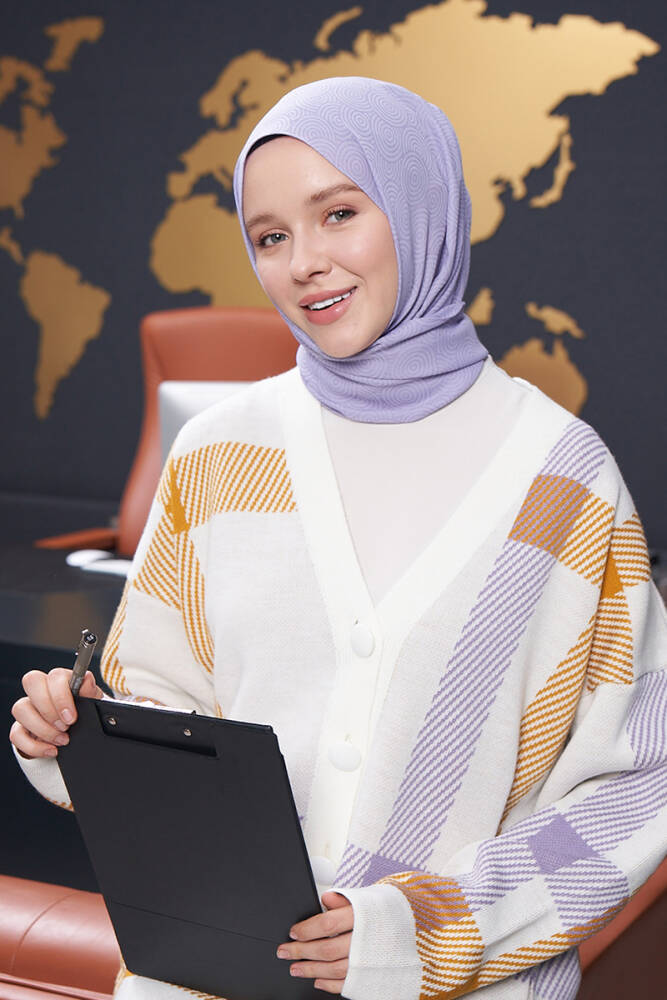 Silky Jacquard Hijab Olips Pattern - Lilac - 4