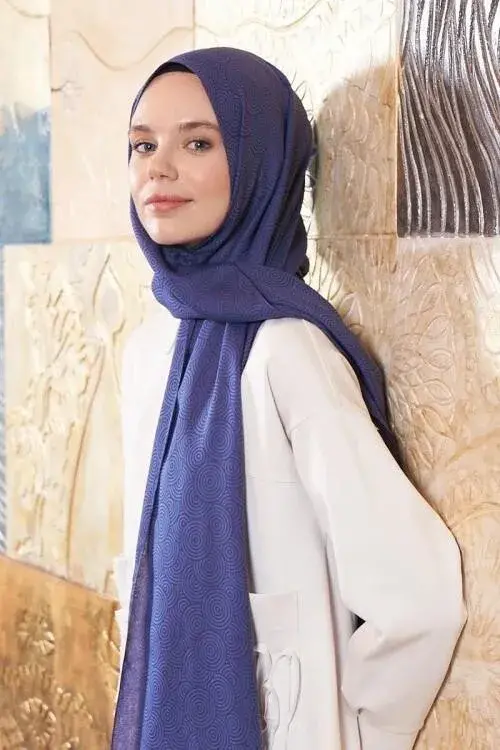 Silky Jacquard Hijab Olips Pattern - Purple Blue - 1