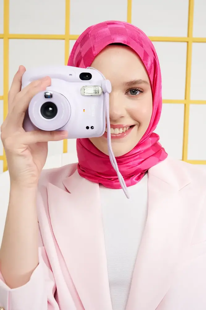 Silky Jacquard Italian Hijab Checker Pattern - Barbie Pink - 3