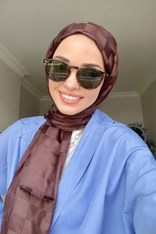 Silky Jacquard Italian Hijab Checker Pattern - Bitter Coffee - 1