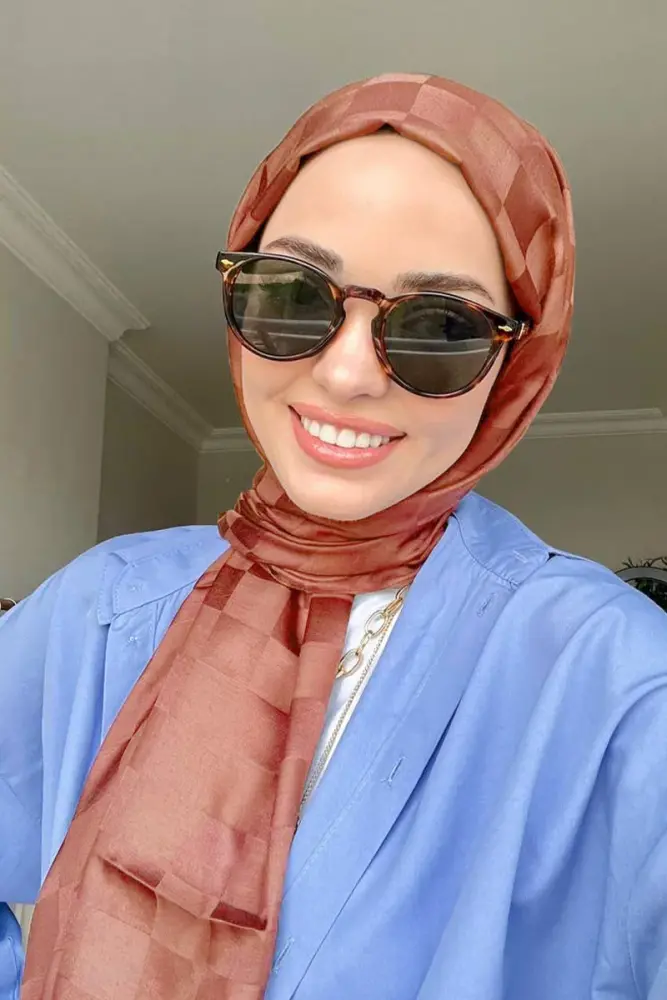Silky Jacquard Italian Hijab Checker Pattern - Copper - 1