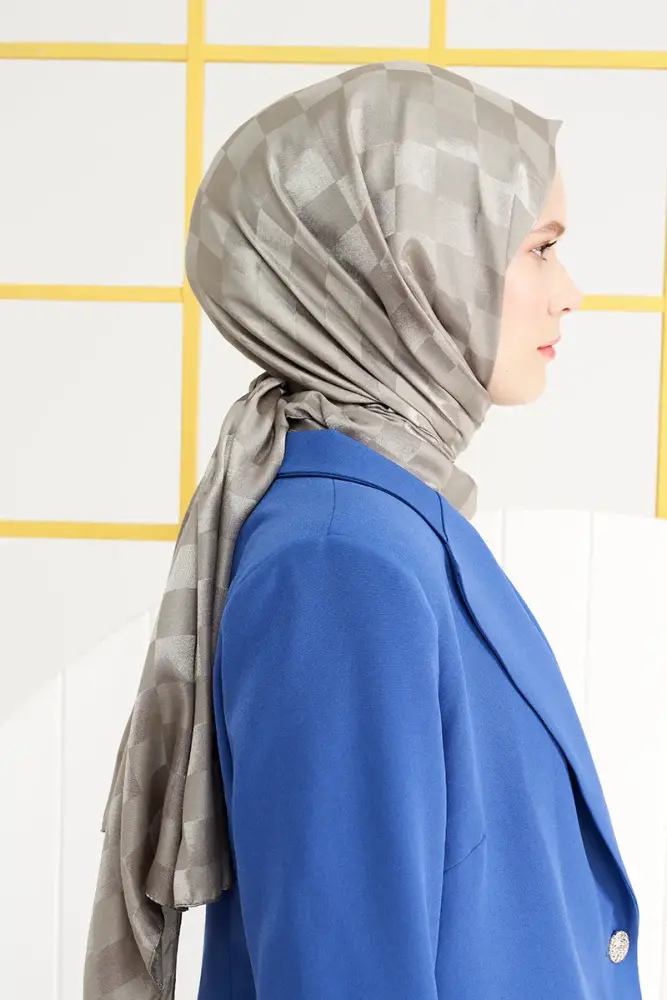 Silky Jacquard Italian Hijab Checker Pattern - Mink - 4