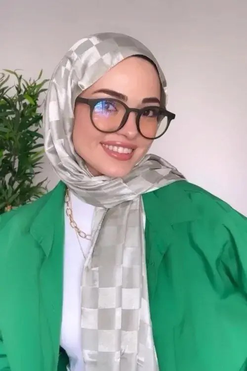 Silky Jacquard Italian Hijab Checker Pattern - Silver - 1