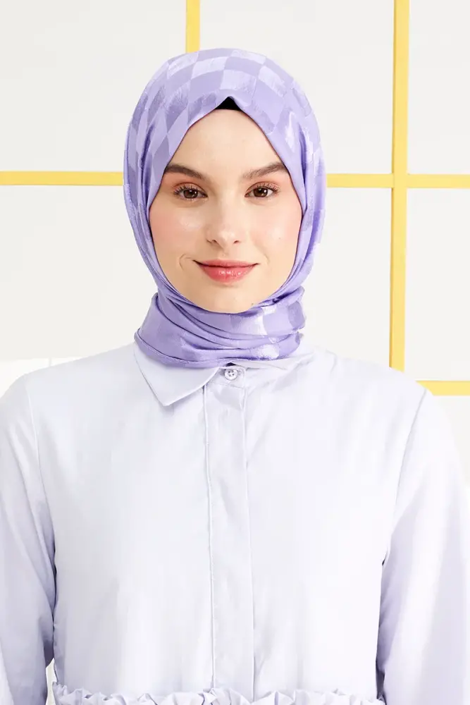 Silky Jacquard Italian Hijab Checker Pattern - Violet - 1