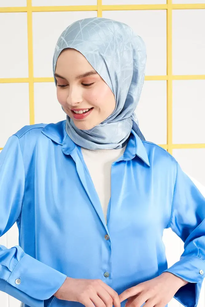 Silky Jacquard Italian Hijab Line Pattern - Alice Blue - 2