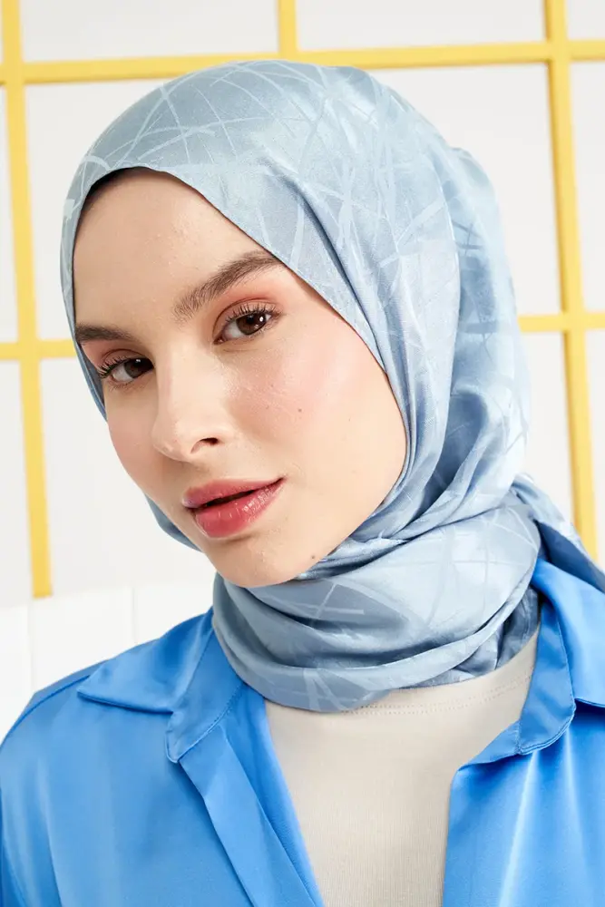 Silky Jacquard Italian Hijab Line Pattern - Alice Blue - 3