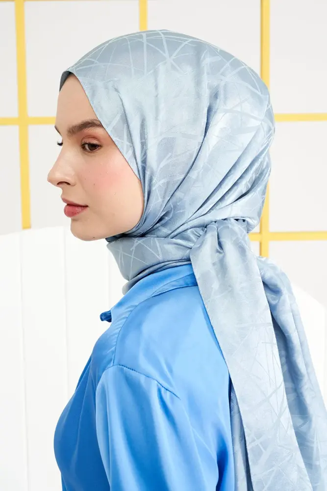 Silky Jacquard Italian Hijab Line Pattern - Alice Blue - 4